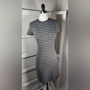 Theory Black & White Knit Houndstooth Midi Dress